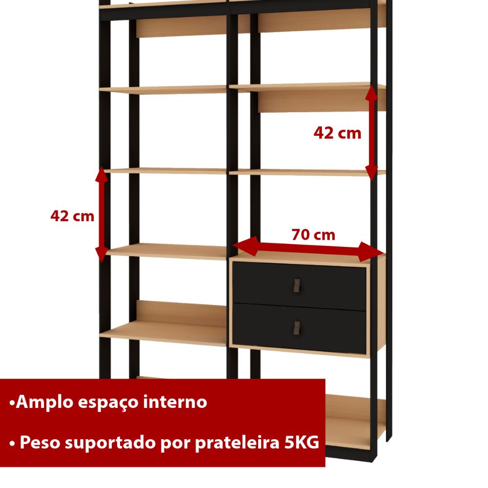 Guarda Roupa Closet Aberto Genialflex 2 Gavetas Freijó Preto