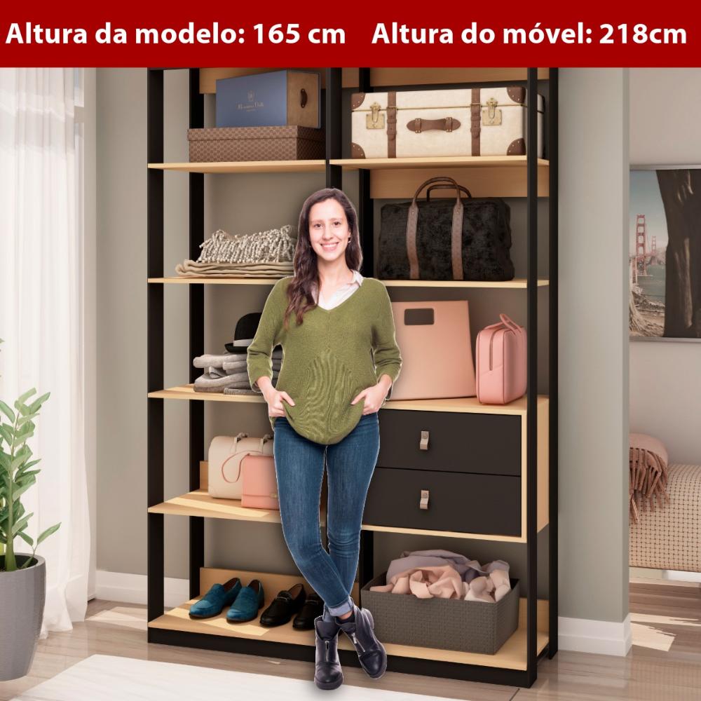 Guarda Roupa Closet Aberto Genialflex 2 Gavetas Freijó Preto