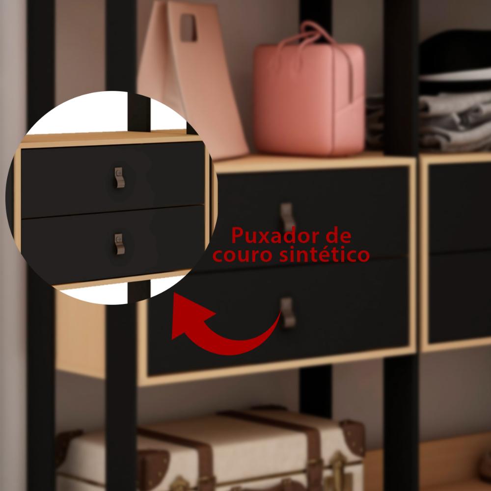 Guarda Roupa Closet Aberto Genialflex 2 Gavetas Freijó Preto