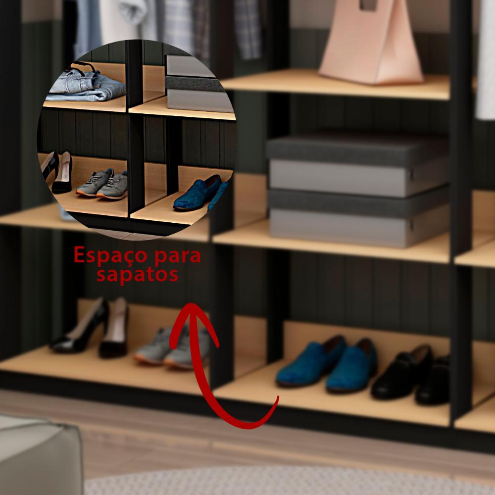 Guarda Roupa Closet Aberto Genialflex 2 Gavetas Freijó Preto