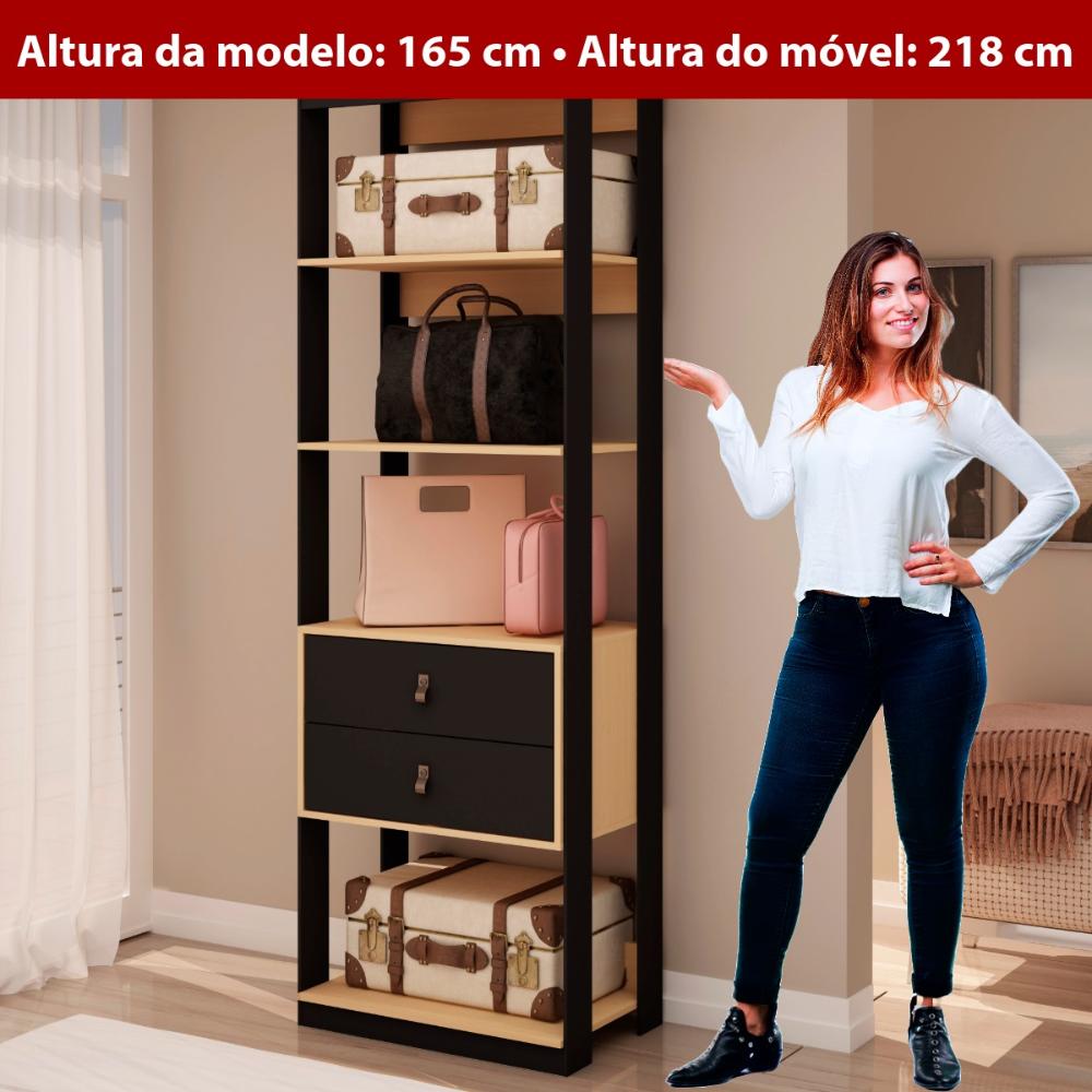 Guarda Roupa Closet Aberto Genialflex Freijó Preto Fosco