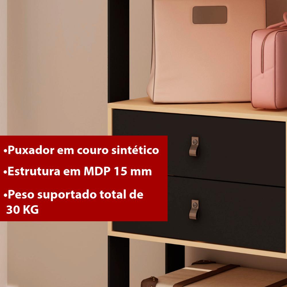Guarda Roupa Closet Aberto Genialflex Freijó Preto Fosco