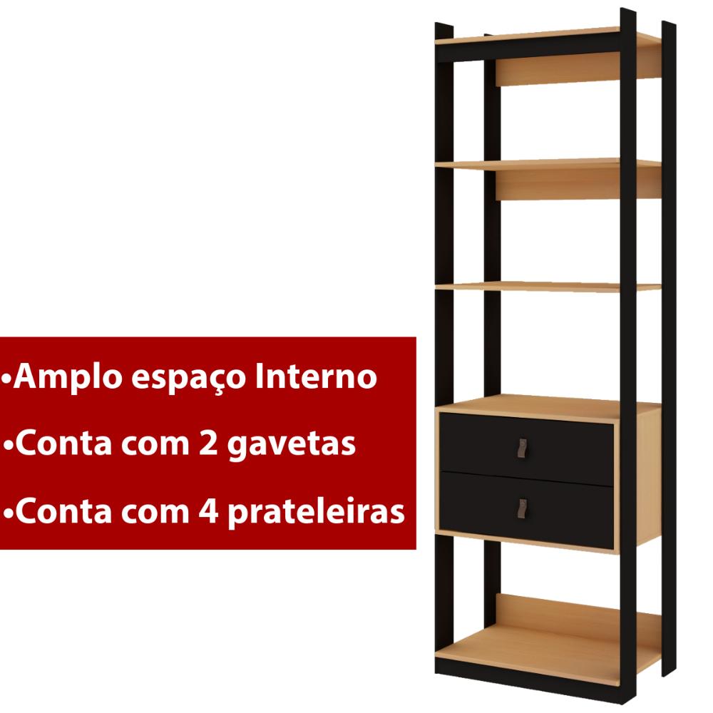 Guarda Roupa Closet Aberto Genialflex Freijó Preto Fosco
