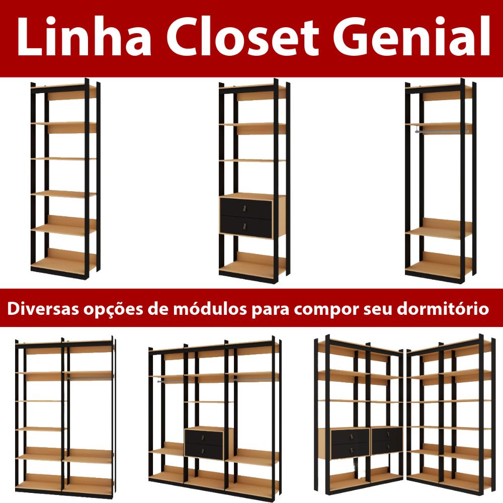 Guarda Roupa Closet Aberto Genialflex Freijó Preto Fosco