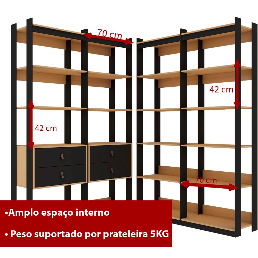 Guarda Roupa Closet Genialflex 4 Gavetas Freijó Preto