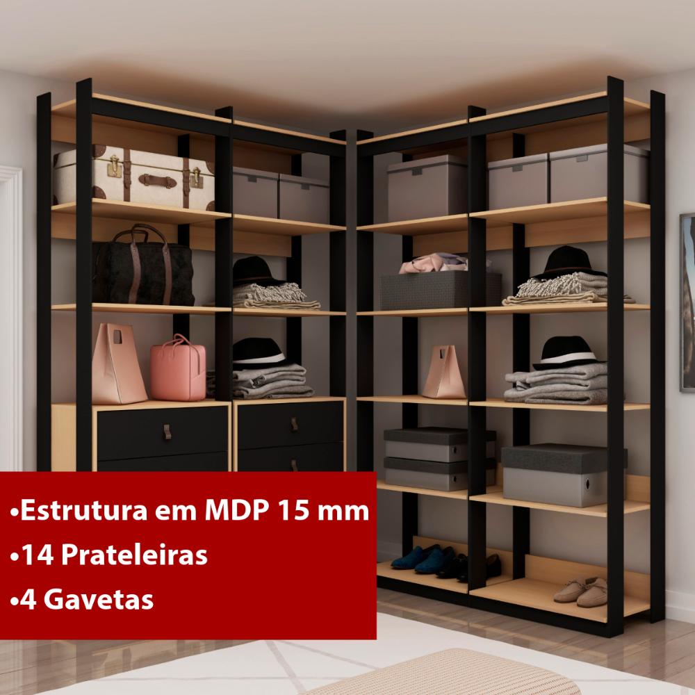 Guarda Roupa Closet Genialflex 4 Gavetas Freijó Preto