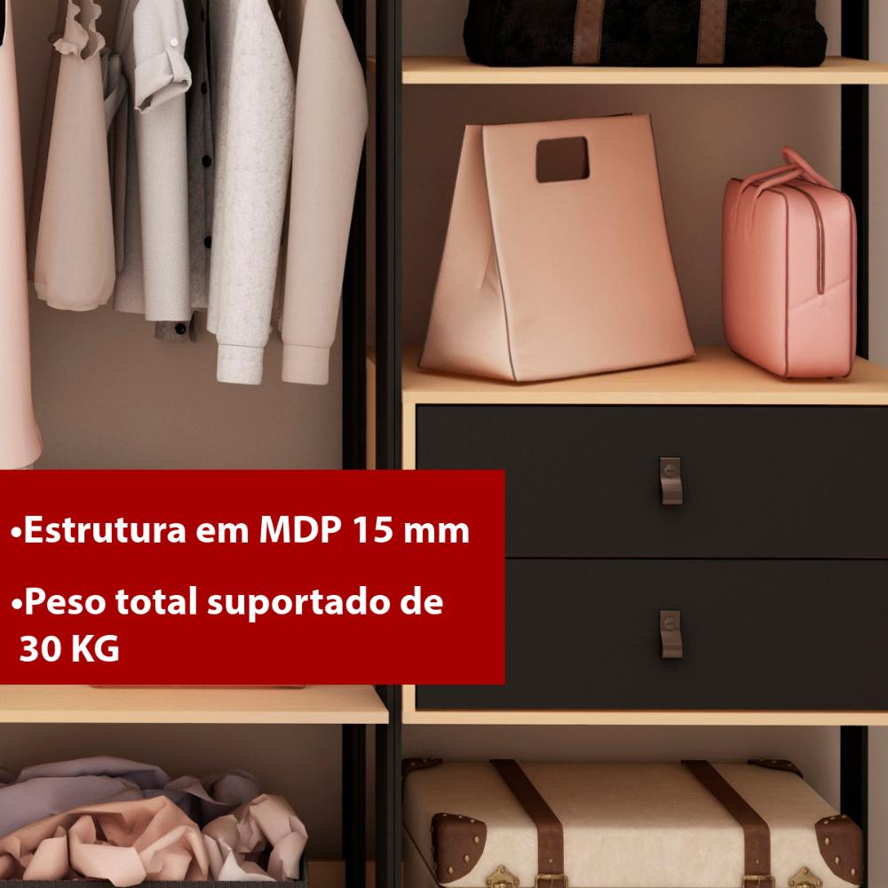 Guarda Roupa Closet Genialflex Aberto Modulado Freijó Preto