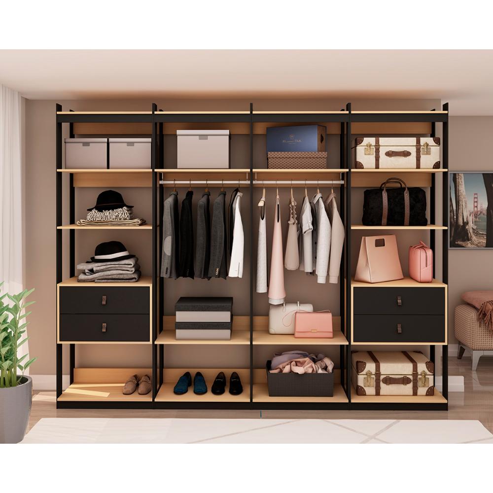 Guarda Roupa Closet Modulado Genialflex Aberto Freijó Preto