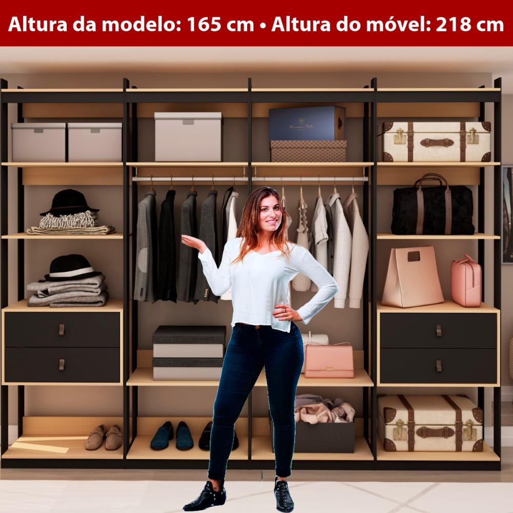Guarda Roupa Closet Modulado Genialflex Aberto Freijó Preto
