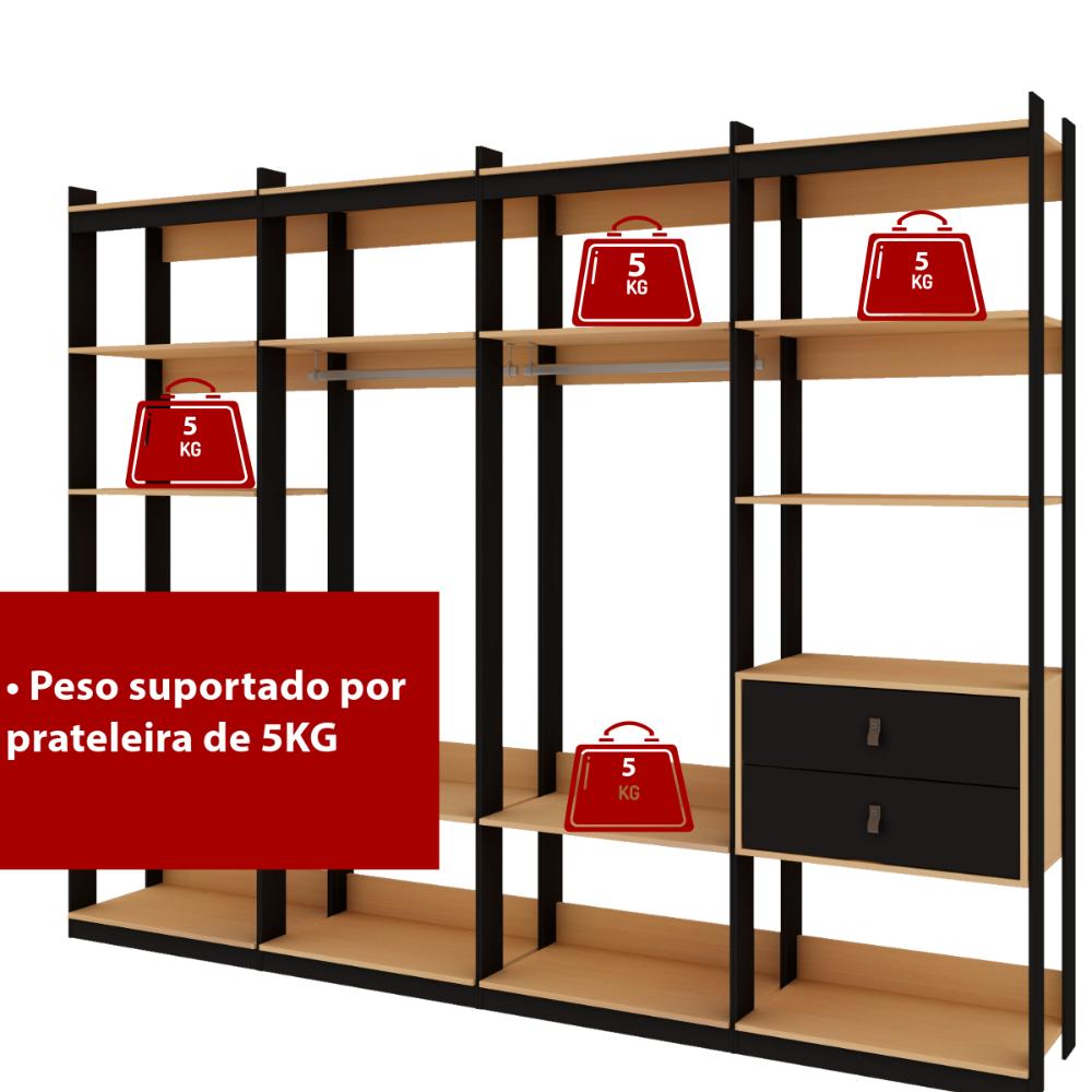 Guarda Roupa Closet Modulado Genialflex Aberto Freijó Preto