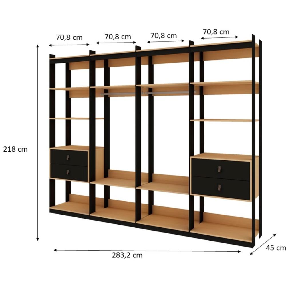 Guarda Roupa Closet Modulado Genialflex Aberto Freijó Preto