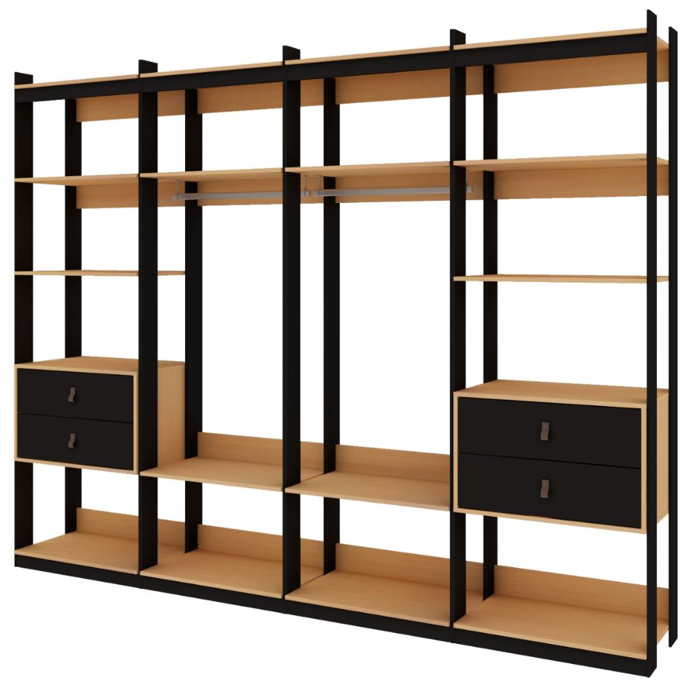 Guarda Roupa Closet Modulado Genialflex Aberto Freijó Preto