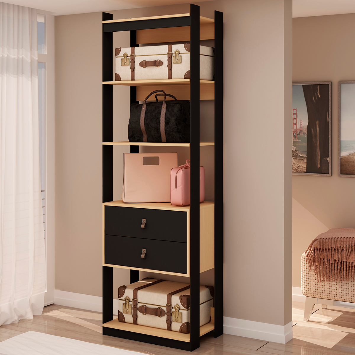 Guarda Roupa Genialflex Closet Modulado Aberto  2 Gavetas Freijó Preto Fosco