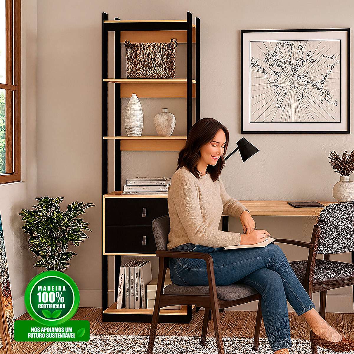 Guarda Roupa Genialflex Closet Modulado Aberto  2 Gavetas Freijó Preto Fosco