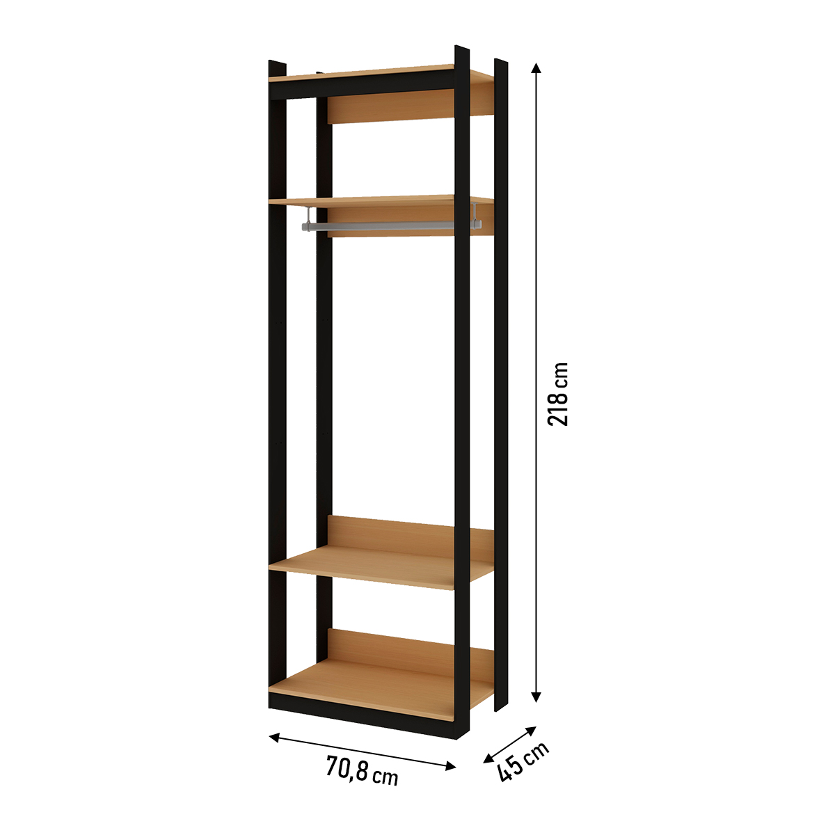 Guarda Roupa Genialflex Closet Modulado Aberto 1 Cabide Freijó Preto Fosco