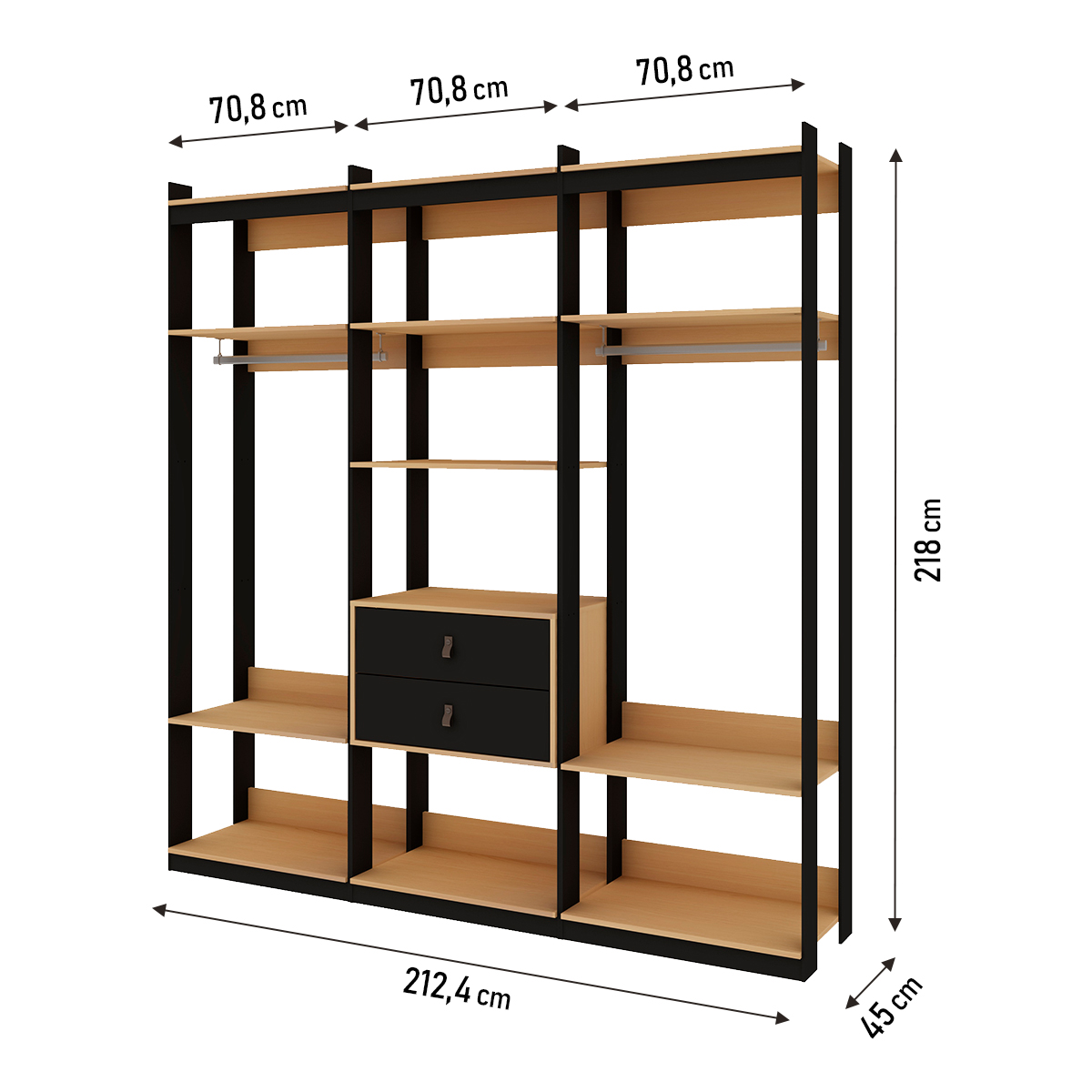 Guarda-roupas Genialflex Closet Mod 2 Cab 2 Gav Freijó Preto