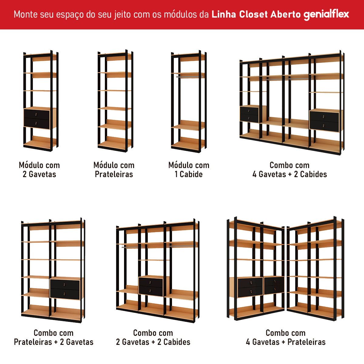 Guarda-roupas Genialflex Closet Mod 2 Cab Freijó Preto Fosco