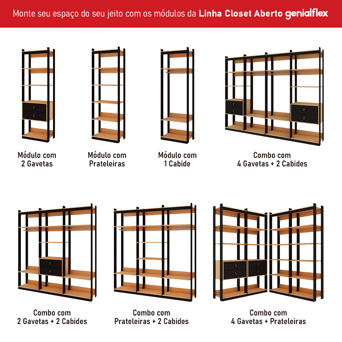 Guarda-roupas Genialflex Closet Mod 2 Gav Freijó Preto Fosco