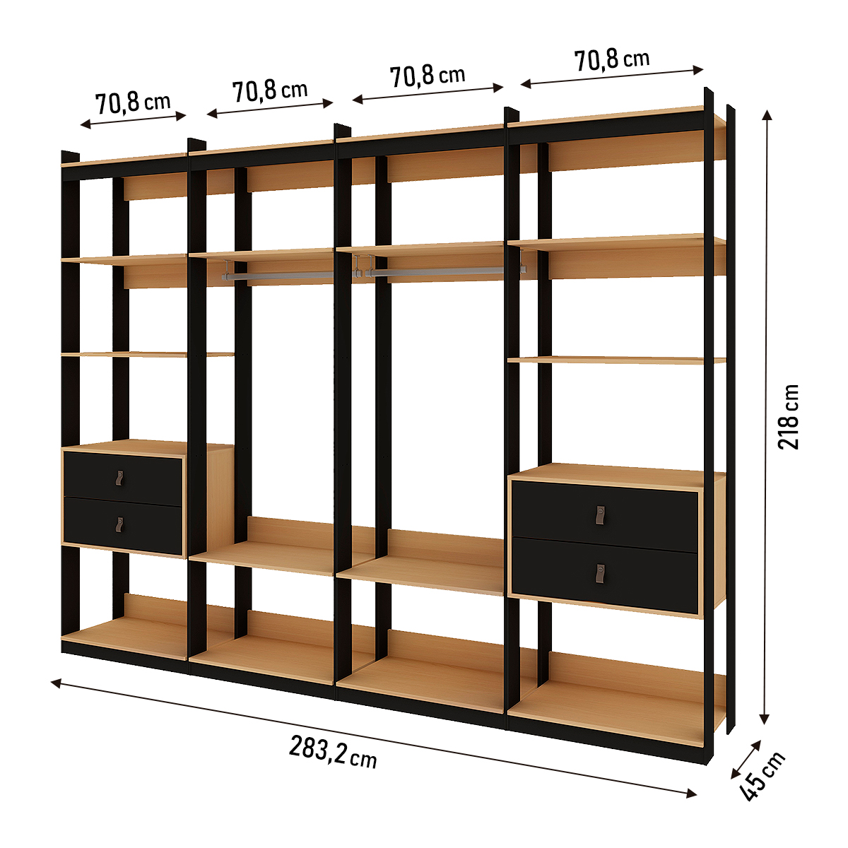 Guarda-roupas Genialflex Closet Modulado Freijó Preto Fosco