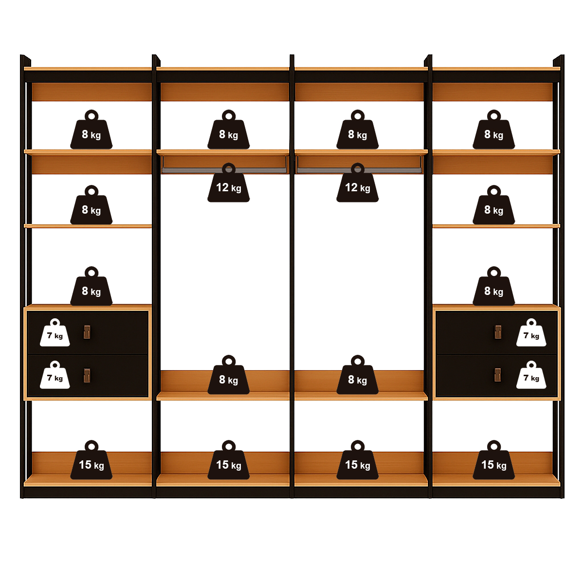 Guarda-roupas Genialflex Closet Modulado Freijó Preto Fosco
