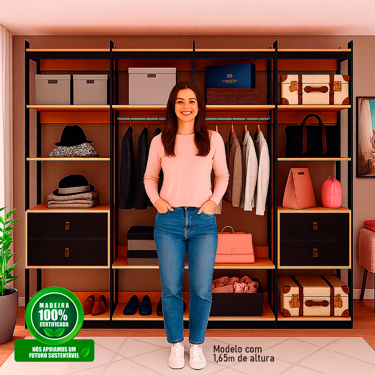 Guarda-roupas Genialflex Closet Modulado Freijó Preto Fosco