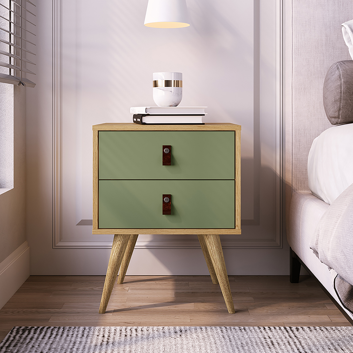 Mesa de Cabeceira Genialflex Amber 2 Portas Savana Alecrim