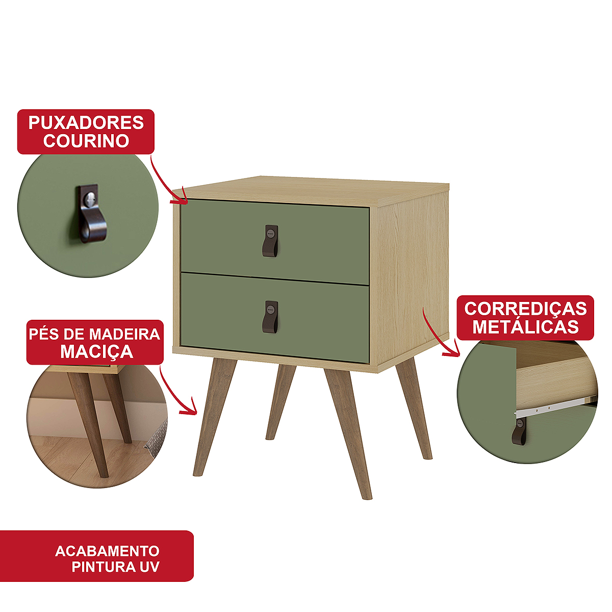 Mesa de Cabeceira Genialflex Amber 2 Portas Savana Alecrim