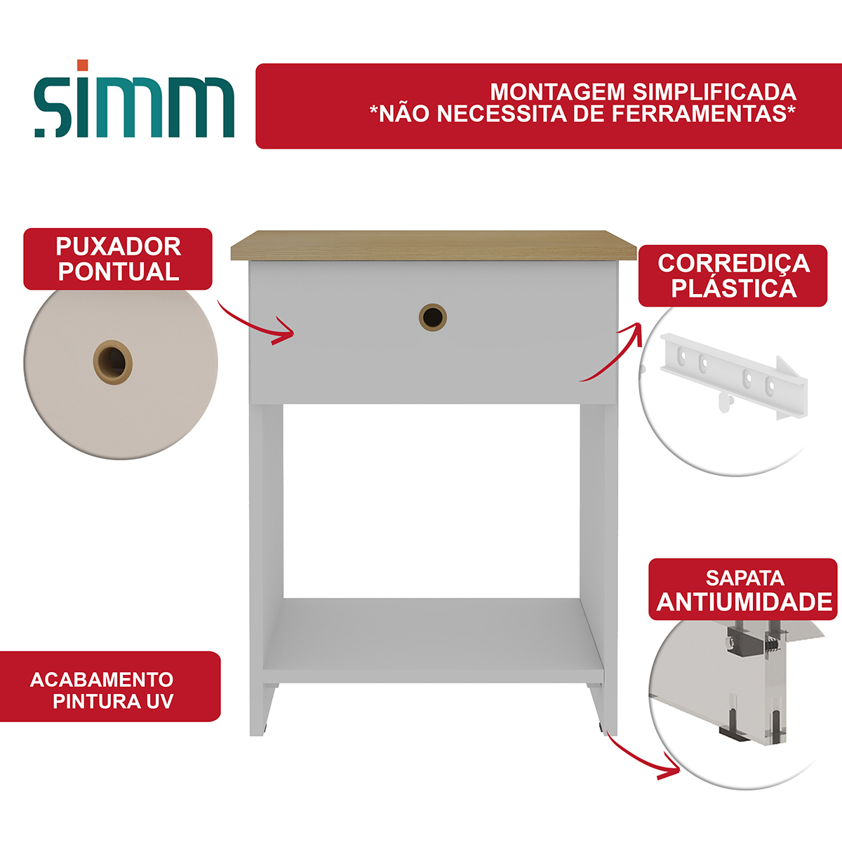 Mesa de Cabeceira Genialflex Branca Encaixe Sem Ferramentas