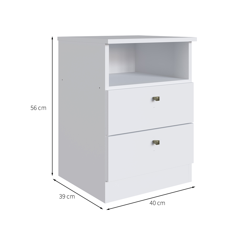Mesa de Cabeceira Irlanda 2 Gavetas Branca