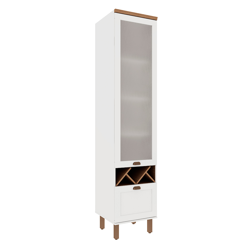 Paneleiro Iluminata com Vidro 1 Porta 1 Gaveta Branco e Ébano