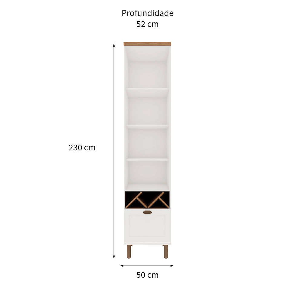 Paneleiro Iluminata com Vidro 1 Porta 1 Gaveta Branco e Ébano