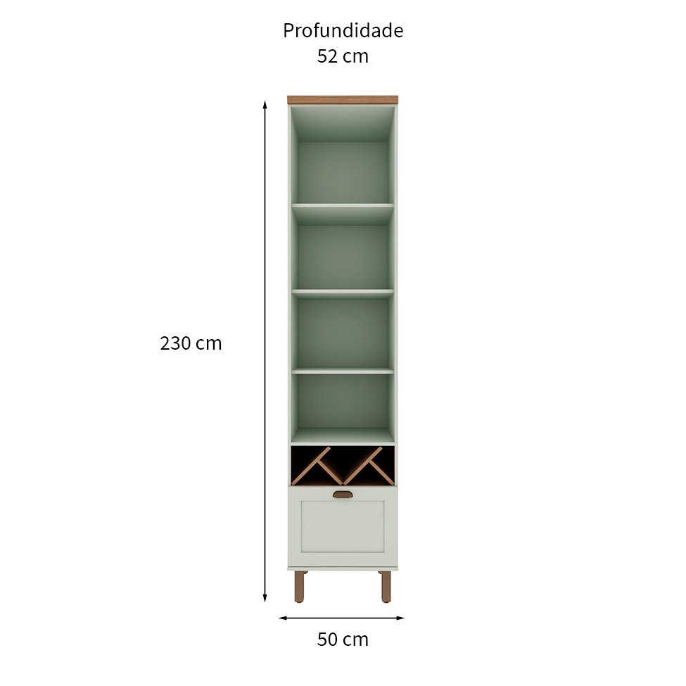 Paneleiro Iluminata com Vidro 1 Porta 1 Gavetas Verde Mint e Ébano