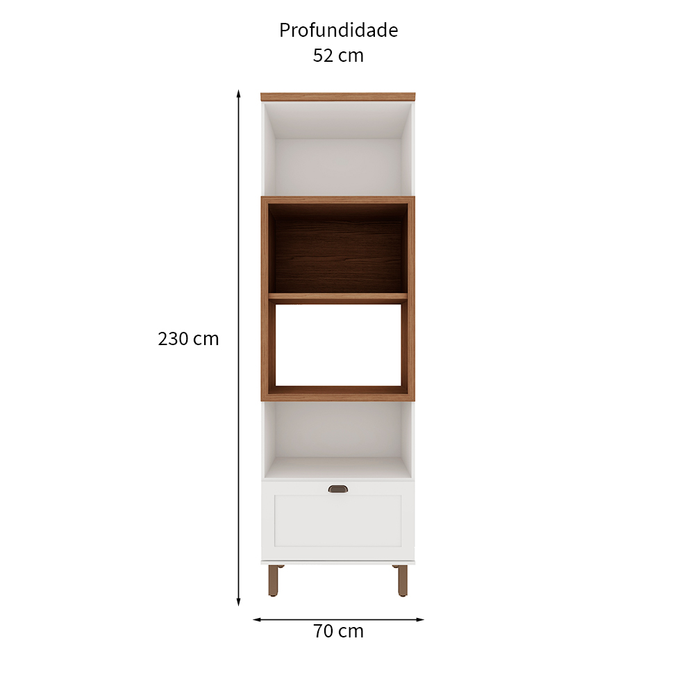 Paneleiro Iluminata para Forno 2 Portas 1 Gaveta Branco e Ébano