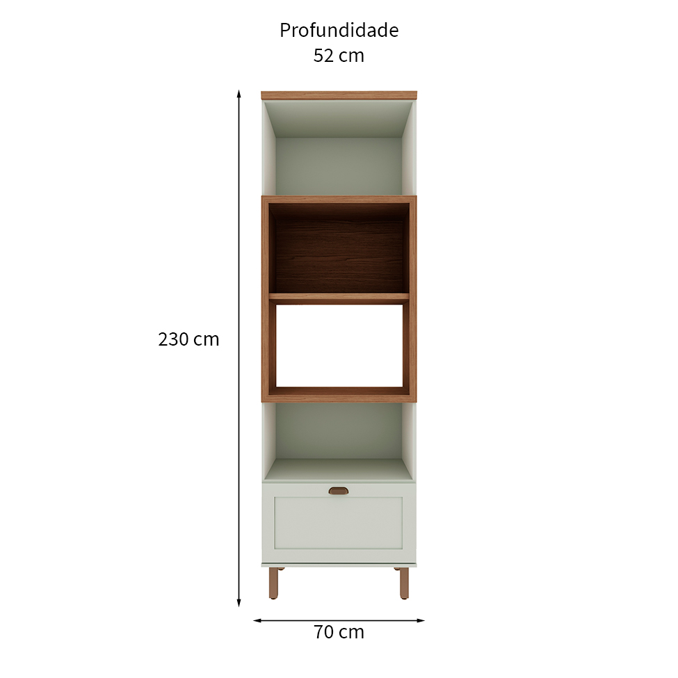Paneleiro Iluminata para Forno 2 Portas 1 Gaveta Verde Mint e Ébano