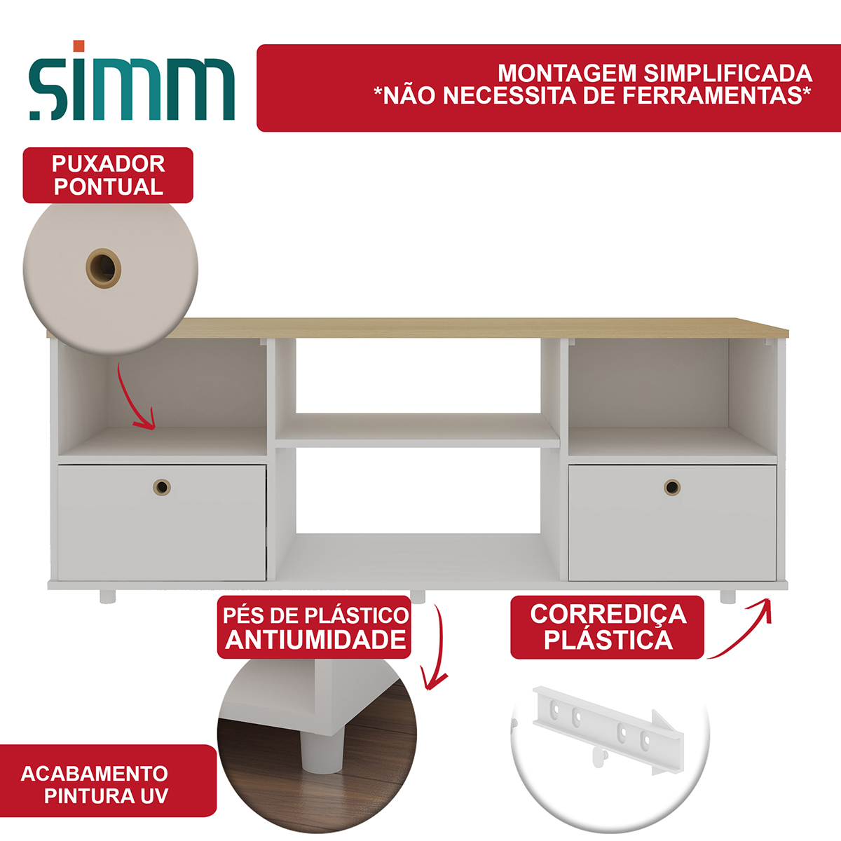 Rack para TV Genialflex Branco Encaixe Sem Ferramentas