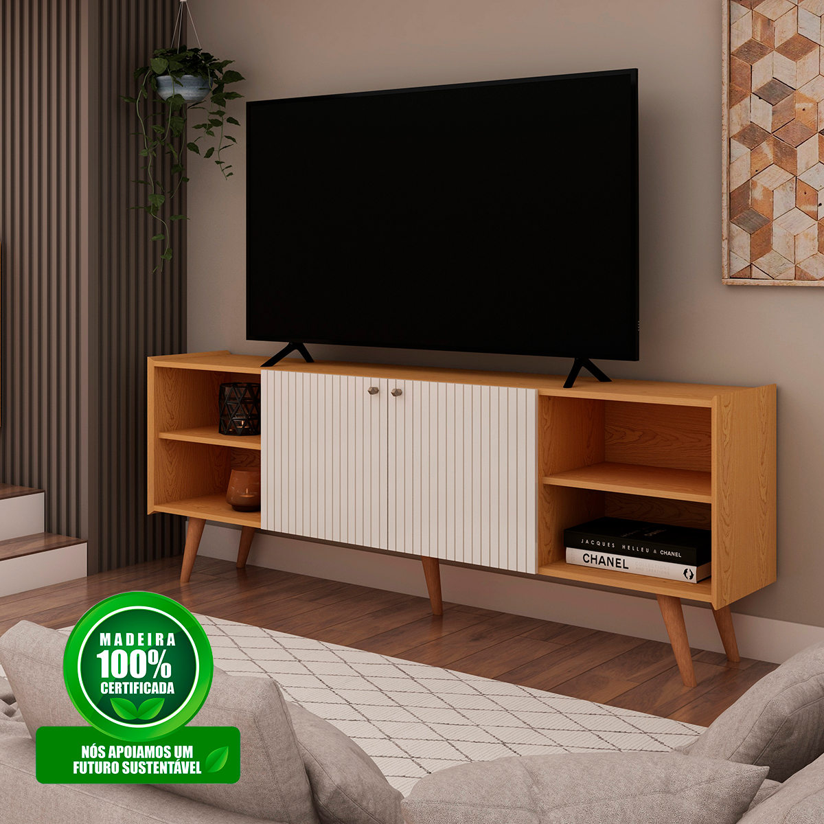 Rack para Tv Genialflex Vértice Cinamomo Branco Laca