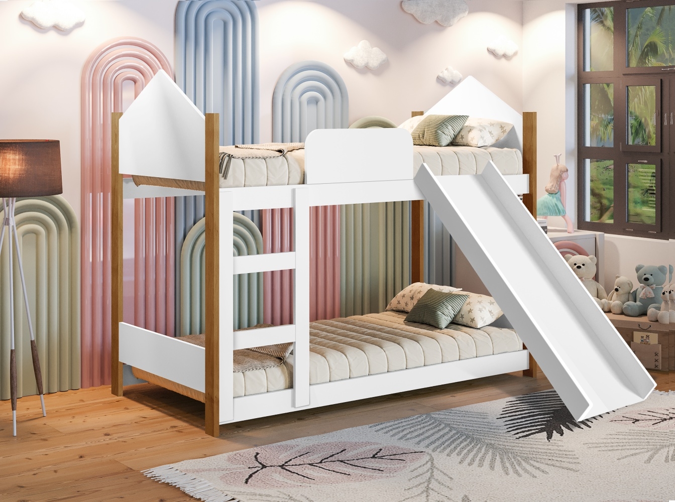 Beliche Infantil Casinha Alice Branco com Escorregador