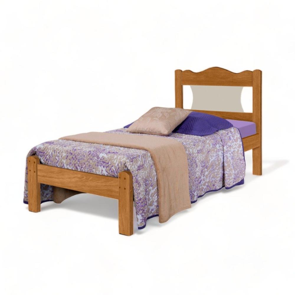 Cama Solteiro Munique Nature e Off White com Colchão Gabrielli