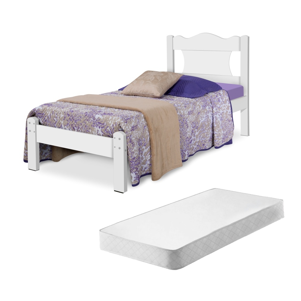 Cama Solteiro Virgil Branco com Colchão
