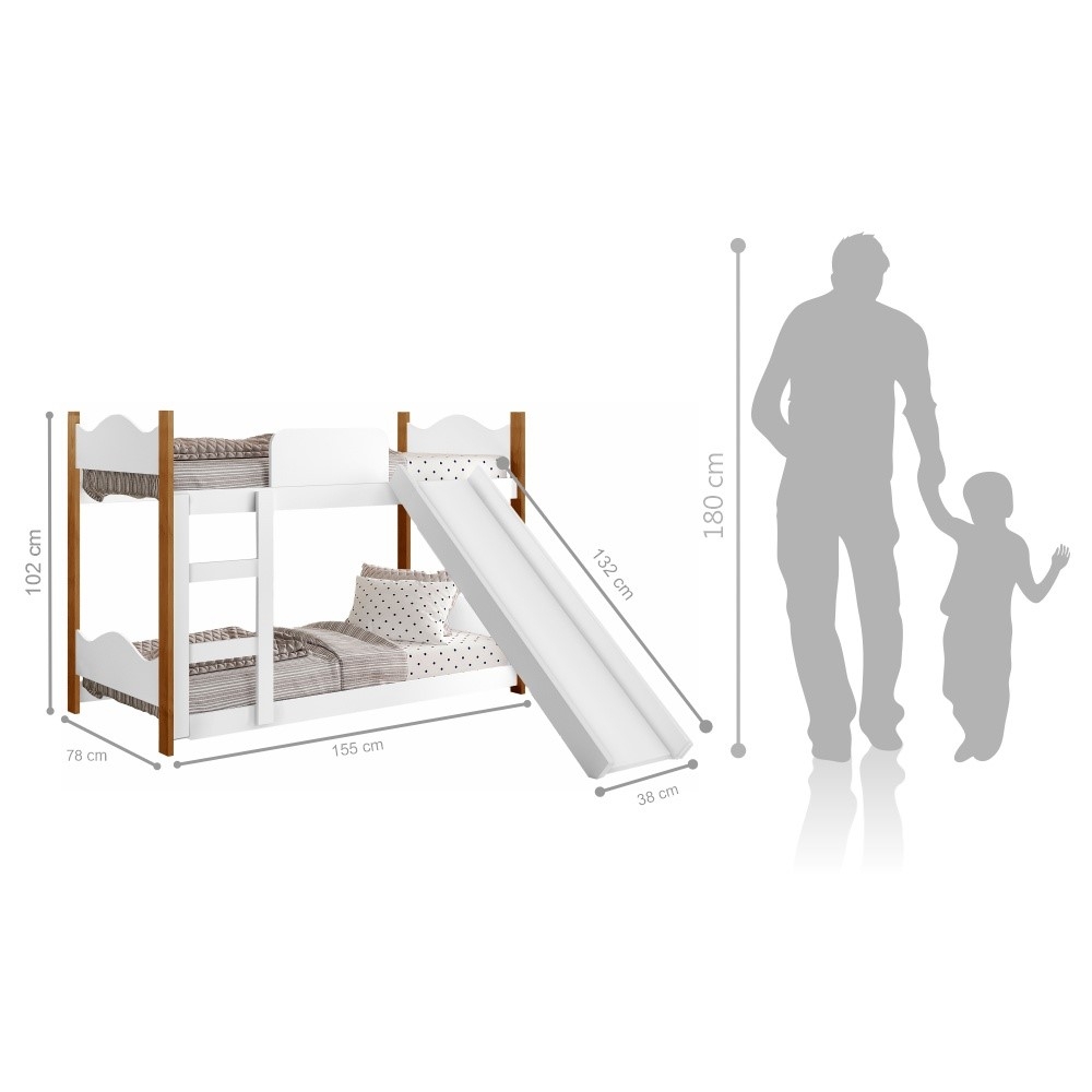 Mini Beliche Infantil Arthur Branco com Escorregador e Colchões