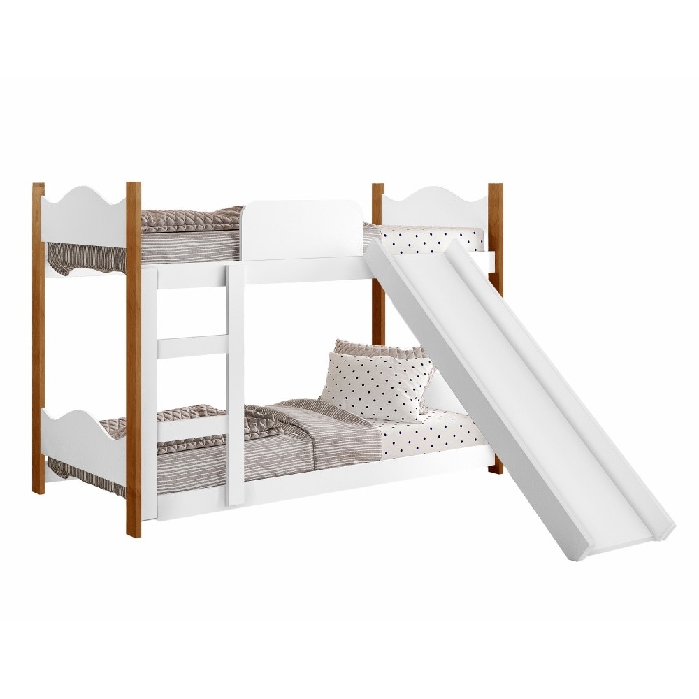 Mini Beliche Infantil Arthur Branco com Escorregador e Colchões