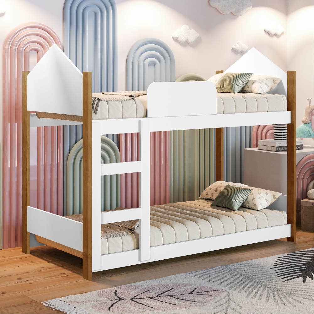 Mini Beliche Infantil Casa Samuel Branco com Colchões