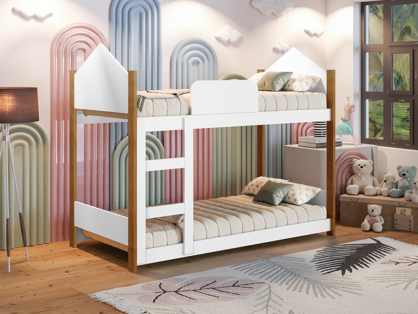 Mini Beliche Infantil Casa Samuel Branco com Colchões