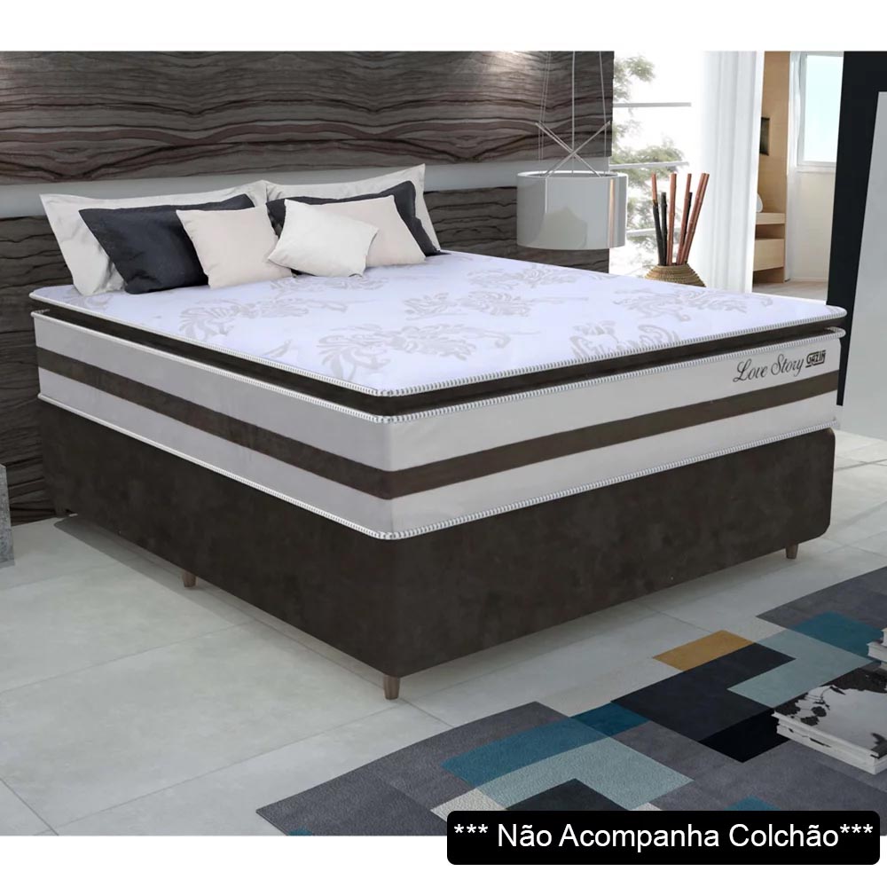 Base Para Cama Box Casal 138cm Suede Liso Love Story Hf Marrom - Gazin