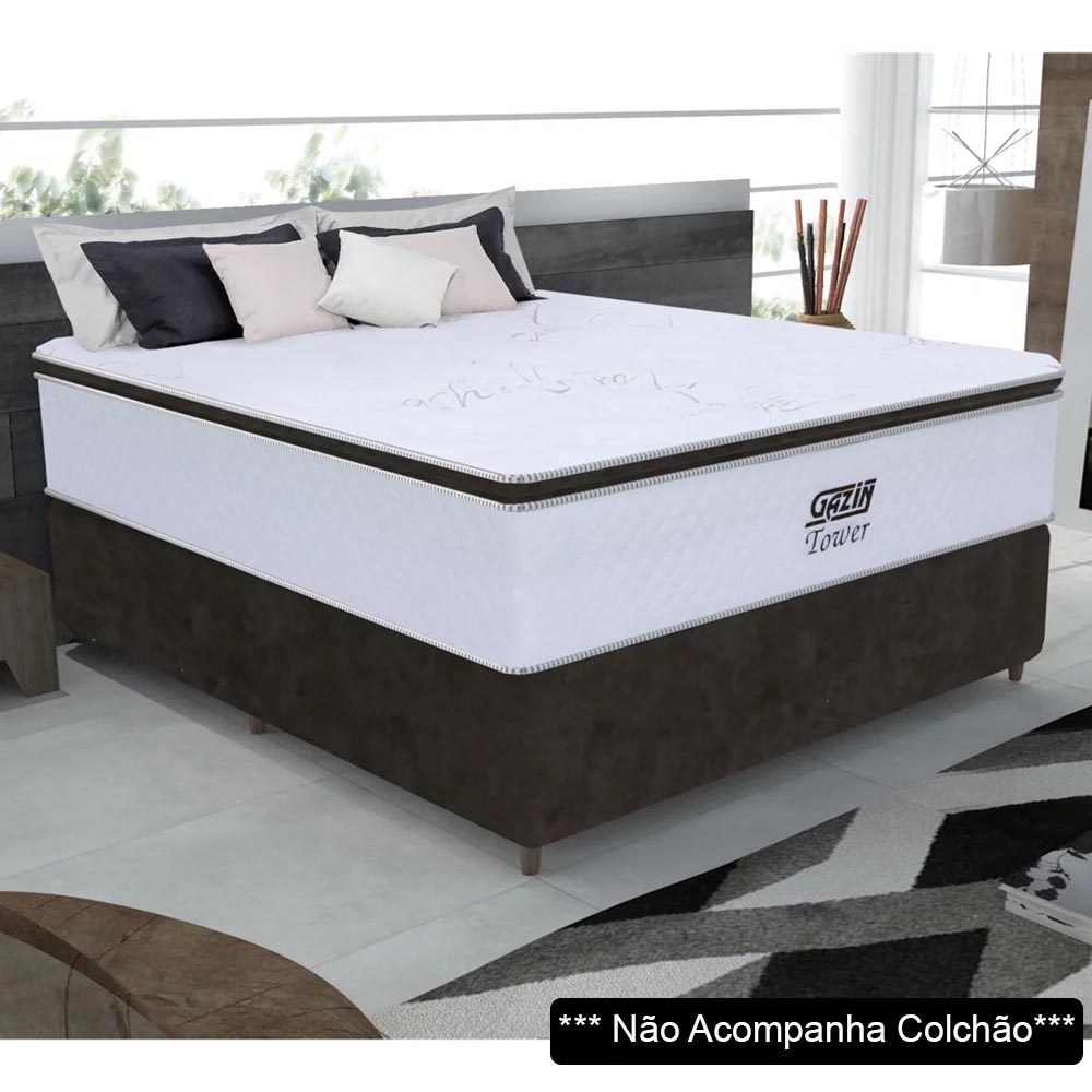 Base Para Cama Box Casal 138cm Suede Liso Tower NW Marrom - Gazin