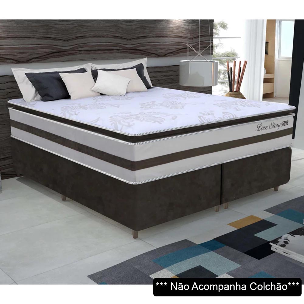 Base Para Cama Box Casal Bipartido 158cm Suede Liso Love Story Hf Marrom- Gazin
