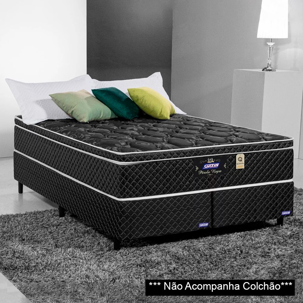 Base Para Cama Box Casal King Size Bipartido 193cm Poliéster Bordado Perola Negra Preto - Gazin