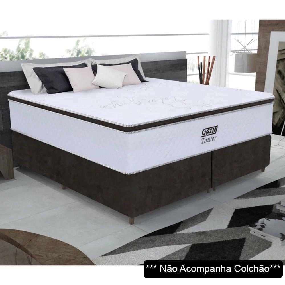 Base Para Cama Box Casal King Size Bipartido 193cm Suede Liso Tower NW Marrom - Gazin