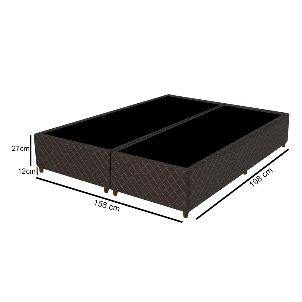 Base Para Cama Box Casal Queen Size Bipartido 158cm Poliéster Bordado Flora Marrom - Gazin