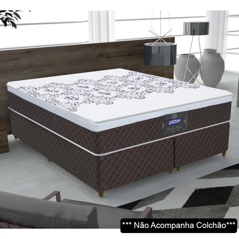 Base Para Cama Box Casal Queen Size Bipartido 158cm Poliéster Bordado New York Marrom - Gazin